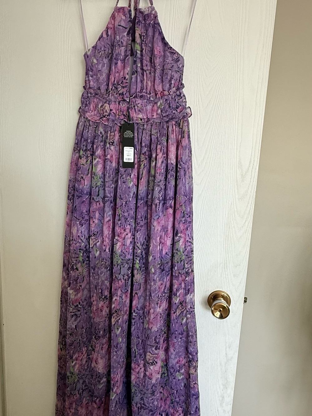Fashion Nova Purple Floral Halter Maxi Dress